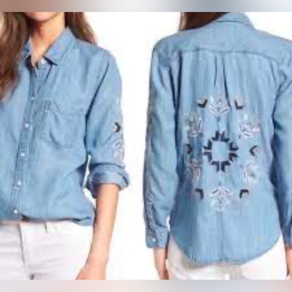 Rails Phoenix Embroidered Boho Chambray Shirt - Picture 1 of 16